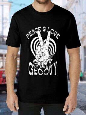 Peace & Love Stay Groovy Graphic Tee - Black & White